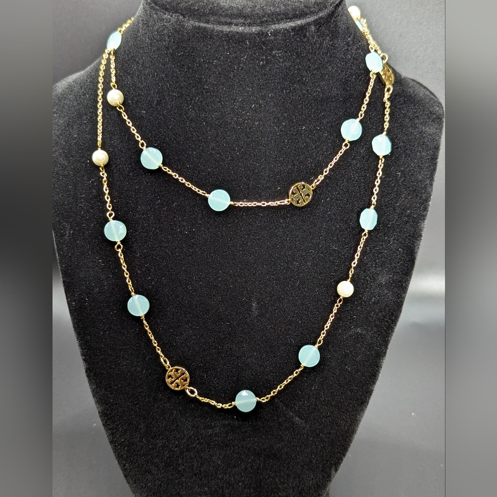 Tory Burch Gold and Turquoise Beaded Necklace